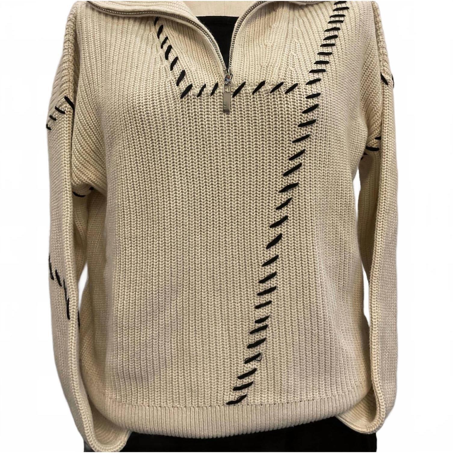 New J. Society Women's Quarter Zip Up Sweater In Oat
